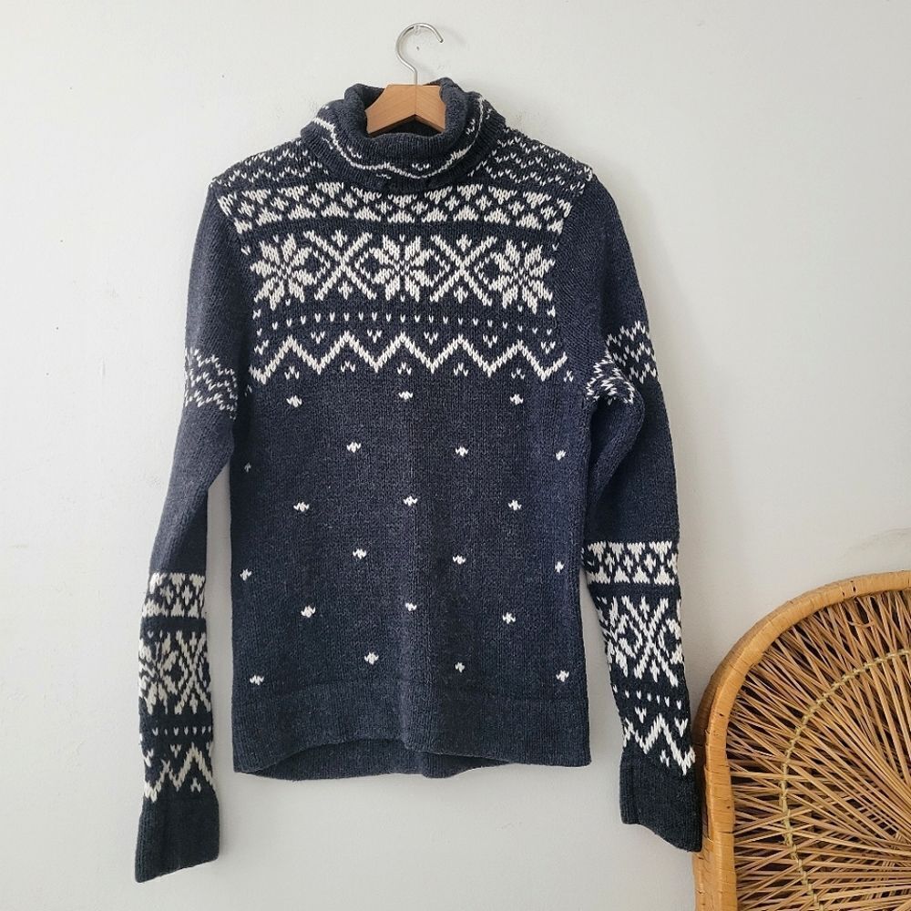 Vintage B. Moss Knit Nordic Turtleneck Sweater Gray/White Cotton Blend M